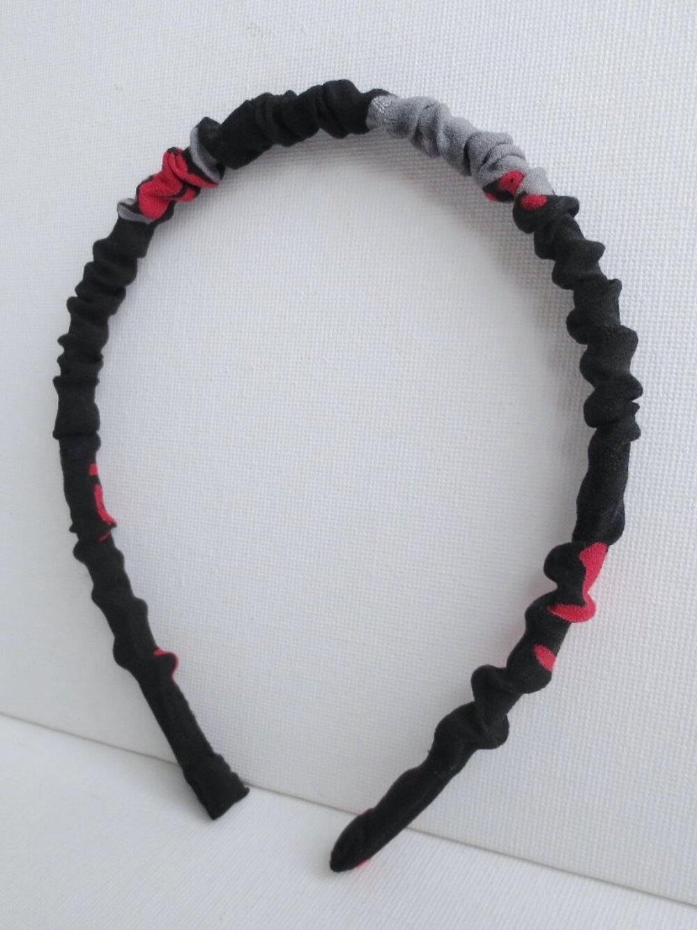 New Handmade Silk Headband in Black Red and Grey